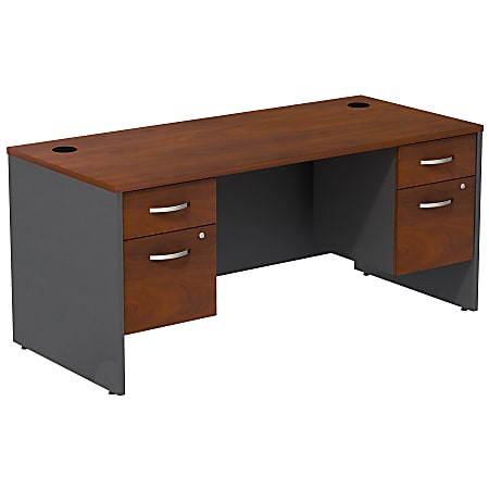 Bush Business Furniture Components Desk With Two 3/4 Pedestals, Hansen Cherry, Premium Installation
