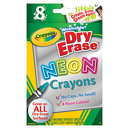 Crayola Washable DryErase Neon Crayons - Neon Assorted - 8 / Box