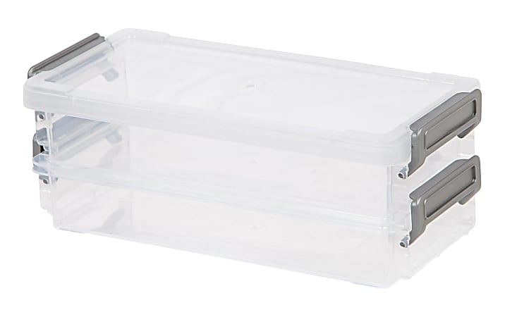 IRIS Layered Latch Boxes, 8-1/2" x 4" x 3-1/4", Clear, Pack Of 8 Boxes