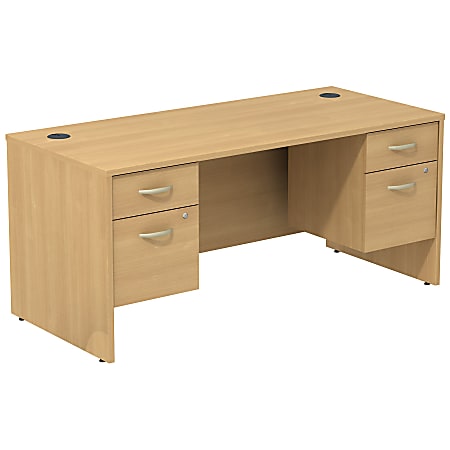 Bush Business Furniture Components Desk With Two 3/4 Pedestals, Light Oak, Premium Installation
