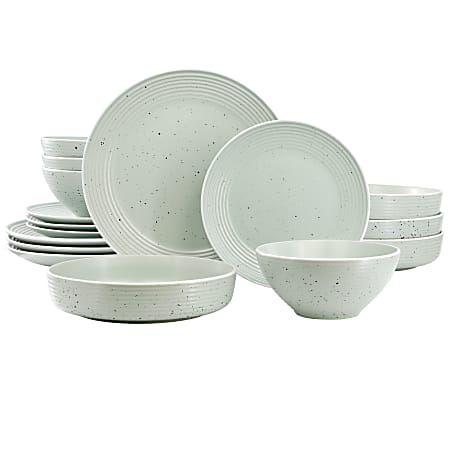 Elama Emilia 16-Piece Assorted Double Bowl Stoneware Dinnerware Set, Light Green