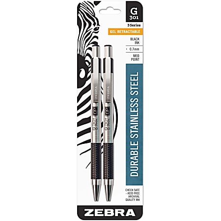 Zebra Pen G 301 Retractable Gel Pens Pack Of 2 Medium Point 0.7 mm