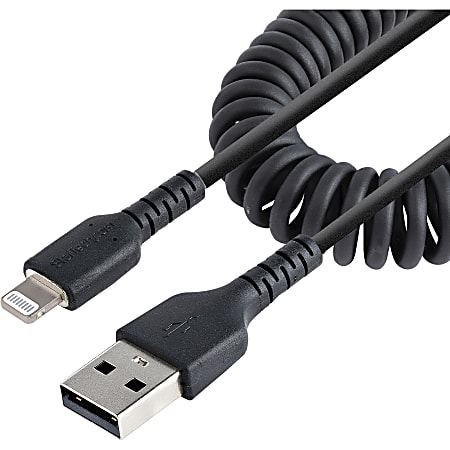 StarTech.com 50cm/20in USB to Lightning Cable, MFi Certified, Coiled iPhone Charger Cable, Black, Durable TPE Jacket Aramid Fiber - RUSB2ALT50CMBC