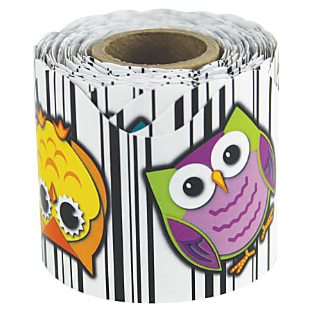 Carson Dellosa Education Colorful Owls Scalloped Border - Fun Theme/Subject (Scalloped) Shape - Colorful Owls - 2" Height x 2.25" Width x 432" Length - Multicolor - 1 Roll