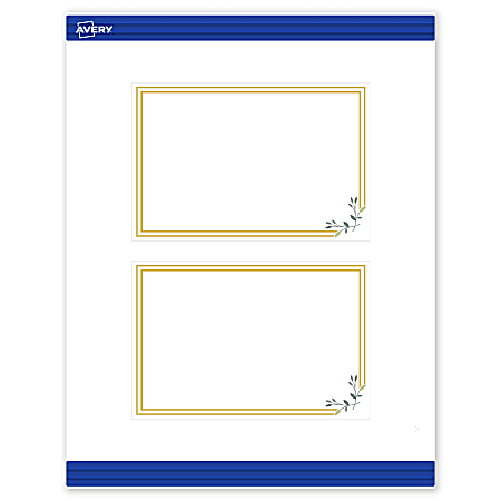 Avery® Print-To-The-Edge Postcards With Sure Feed®, S00-DMW-PRMWC10, 4" x 6", Matte White, Preprinted Double Gold Border/Floral Design, Pack Of 20