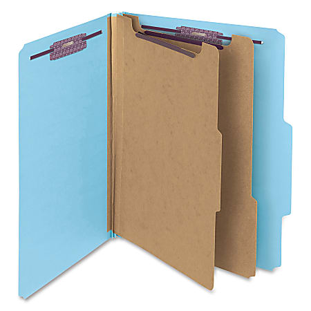 Smead® Classification Folders, 2" Expansion, 2 Dividers, 8 1/2" x 11", Letter, 50% Recycled, Blue, Box of 10