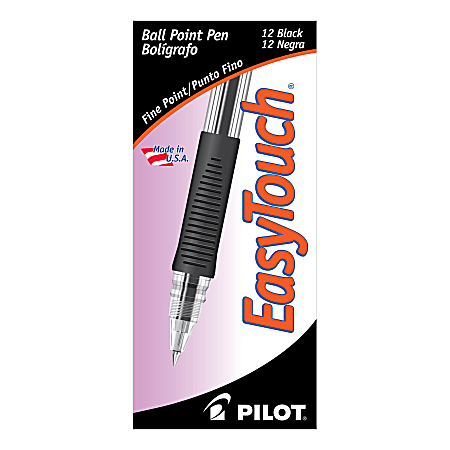 Pilot® EasyTouch Ballpoint Pens, Fine Point, 0.7 mm, Clear Barrel, Black Ink, Pack Of 12 Pens