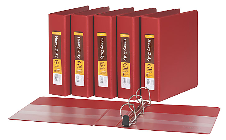 Office Depot® Brand Heavy-Duty Easy-Open D-Ring Binders, 2" Rings, Red, Pack Of 6 Binders