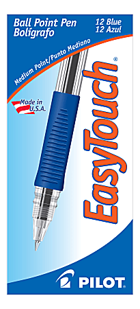 Pilot® EasyTouch Ballpoint Pens, Medium Point, 1.0 mm, Blue Barrel, Blue Ink, Pack Of 12 Pens