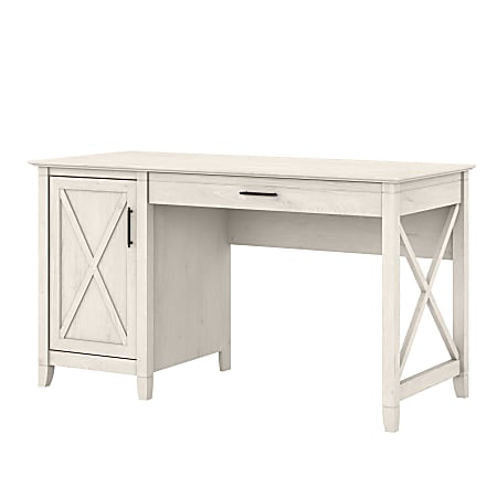 Bush Furniture Key West 54"W Computer Desk With Keyboard Tray And Storage, Linen White Oak, Standard Delivery