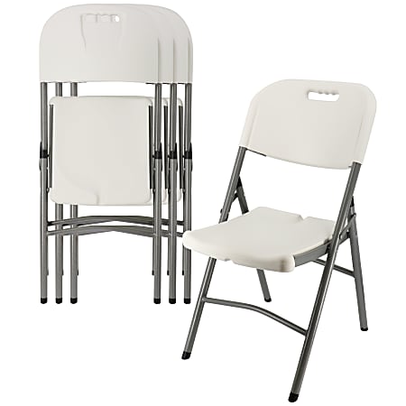Elama Stackable Folding Chairs, Off-White/Gray, Set Of 4 Chairs