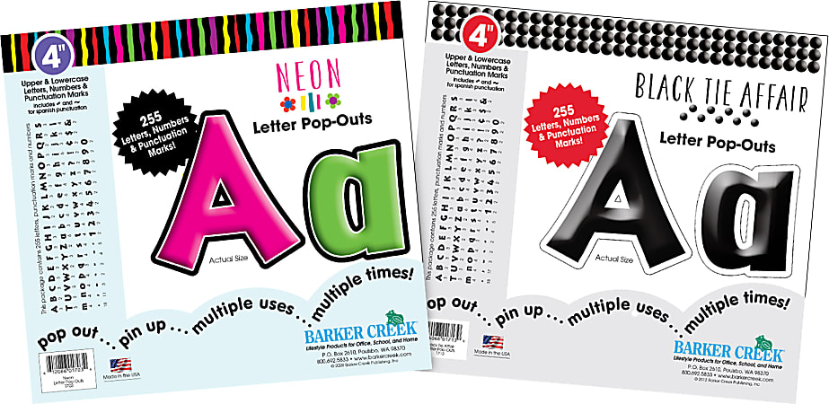 Barker Creek Letter Pop-Outs, 4", Neon Lights, Set Of 510 Pop-Outs
