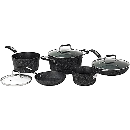 THE ROCK™ By Starfrit® 8-Piece Aluminum Nonstick Cookware Set With Bakelite® Handles, Black