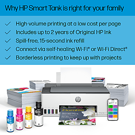 HP Smart Tank 5101 Wireless in One Cartridge free Ink Tank Printer With Up To 2 Years Of Ink Included 1F3Y0A - Office Depot