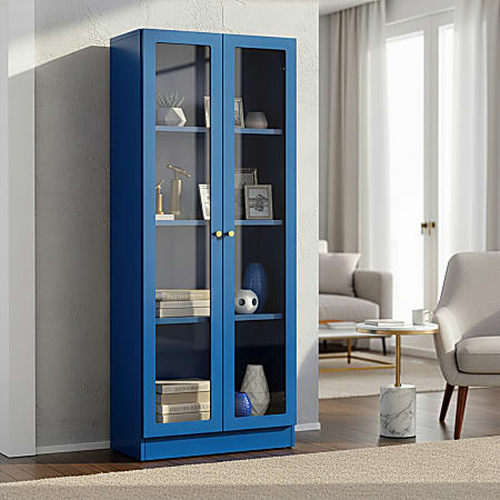 Glamour Home Avice 24"W 4-Shelf Metal Cabinet With Doors, Blue