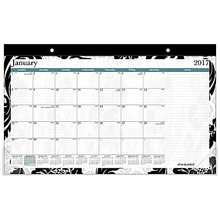 AT-A-GLANCE® Fashion Monthly Desk Pad Calendar, 17 3/4" x 10 7/8", 30% Recycled, Madrid, January to December 2017