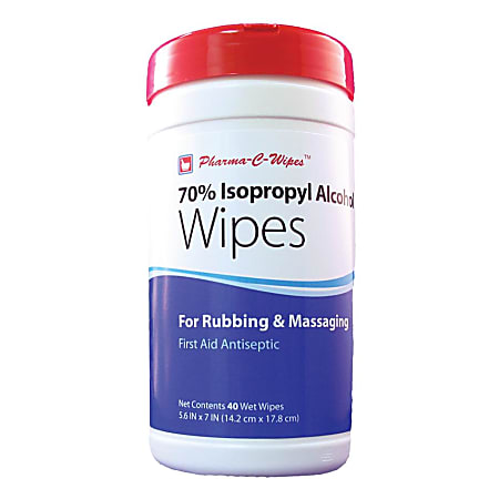 Pharma-C-Wipes 70% Isopropyl Alcohol Wipes, 5-1/2" x 7", Canister Of 40 Wipes