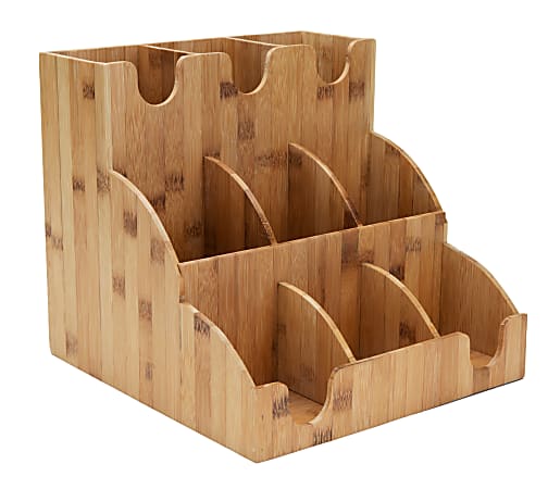 Mind Reader 9-Section Bamboo Condiment Caddy, 12-1/4"H x 13-1/16"W x 13-1/2"D, Brown