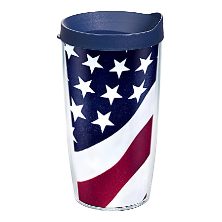 Tervis Colossal Tumbler With Lid, American Flag, 16 Oz, Clear
