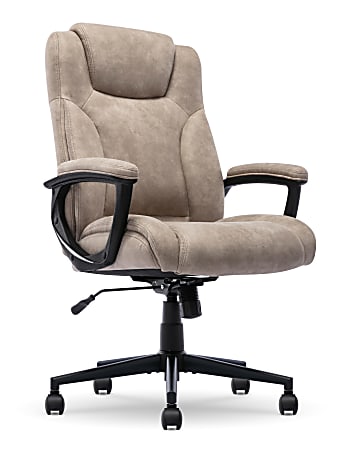 Serta&reg; Comfort Eco Ergonomic Velvet Mid-Back Office Chair, Light Brown