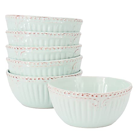Modern Southern Home Capri 6-Piece Stoneware Embossed Cereal Bowl Set, 6”, Egg Blue