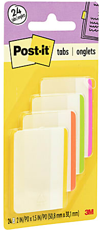 Post-it® Notes Durable Filing Tabs, 2", Assorted Colors, 6 Flags Per Pad, Pack Of 4 Pads