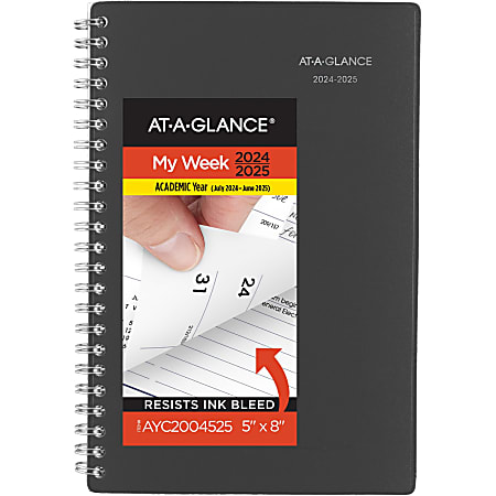 2024-2025 AT-A-GLANCE® DayMinder Academic Weekly/Monthly Small Planner, 5” x 8”, Charcoal, July to June