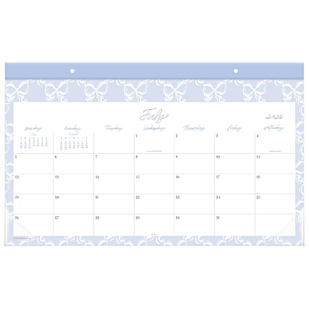 Leah Bisch™ for Mead Cambridge® Academic 2026-2027 Monthly Desk Pad Calendar, Bow Trellis, Compact, 17 3/4" x 11"