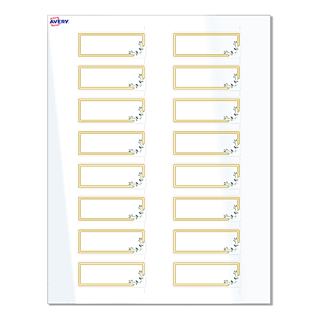 Avery® Print-To-The-Edge Labels & Sure Feed®, S00-D2K-PRWGP10, 1" x 2-5/8", Glossy White, Preprinted Double Gold Border & Floral Design, Pack Of 160