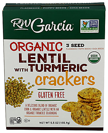 RW Garcia Organic Crackers, Lentil With Turmeric, 5.5 Oz, Total Qty 6
