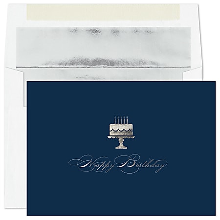 Custom Embellished Birthday Greeting Cards With Blank Foil-Lined Envelopes, 7-7/8" x 5-5/8", Sterling Cake, Box Of 25 Cards