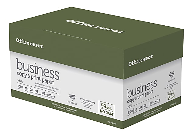 Office Depot Brand Multi Use Printer Copier Paper Letter Size 8 12 x 11  2500 Total Sheets 92 U.S. Brightness 20 Lb White 500 Sheets Per Ream Case  Of 5 Reams - Office Depot