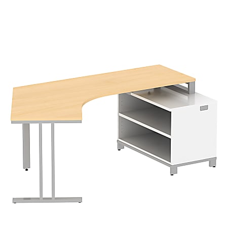 BBF Momentum Dog-Leg Left Desk With 24" Open Storage, 29 1/2"H x 80"W x 41"D, Natural Maple, Standard Delivery Service
