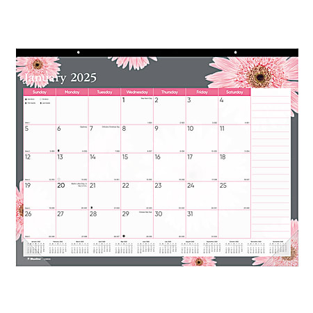 2025 Blueline Monthly Desk Pad Calendar, 22" x 17", Pink Daisy, January To December