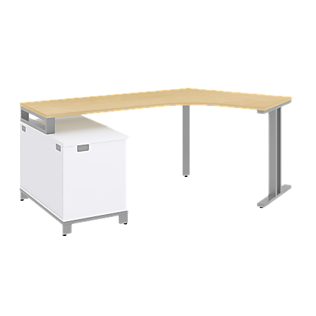 BBF Momentum Dog-Leg Right Desk With 24" Open Storage, 29 1/2"H x 80"W x 41"D, Natural Maple, Standard Delivery Service
