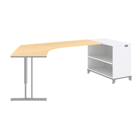 BBF Momentum Dog-Leg Left Desk With 30" Storage, 29 1/2"H x 99 1/2"W x 41"D, Natural Maple, Standard Delivery Service