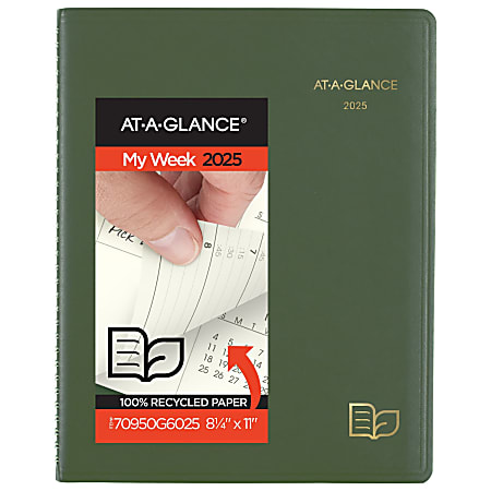 2025 AT-A-GLANCE Recycled Weekly/Monthly Appointment Book Planner, 8-1/4" x 11", Green, January 2025 To December 2025, 70950G60