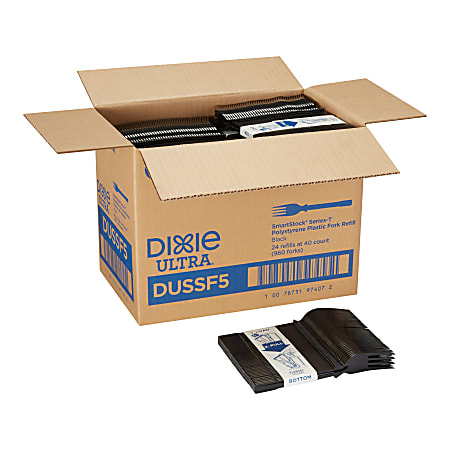 Dixie Ultra&reg; SmartStock&reg; T-Series Polystyrene Disposable Fork Refills, 6.45"L, Black, 40 Forks Per Pack, 24 Packs Per Case, 960 Forks