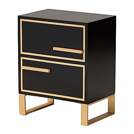 Baxton Studio Giolla Contemporary Glam Metal 2-Drawer End Table, 22”H x 17-3/4”W x 11-13/16”D, Black/Gold