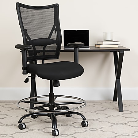 Flash Furniture HERCULES Big And Tall Mesh Drafting Chair With Adjustable Arms, Black