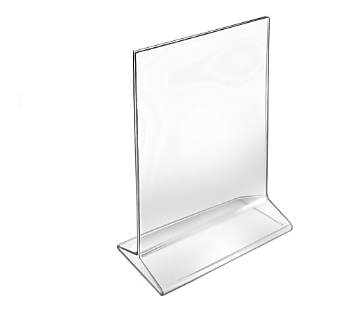 Azar Displays Double Foot 2 Sided Acrylic Vertical Sign Holders 11 x 14  Clear Pack Of 10 Holders - Office Depot
