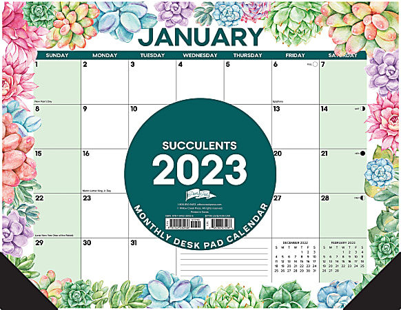 Willow Creek Press Monthly Desk Pad Calendar, 17” x 22”, Succulent, January To December 2023