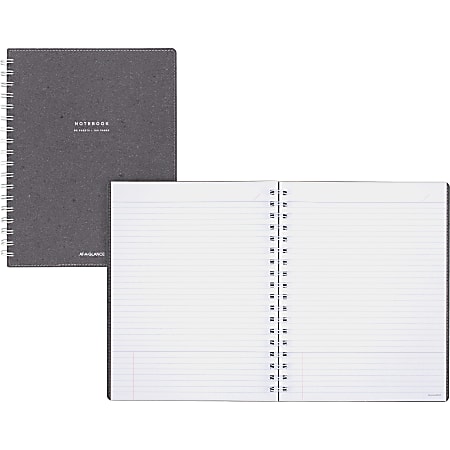 AT-A-GLANCE® Signature Collection™ Twin-Wire Notebook, 7 1/4" x 9 1/2", Legal Ruled, 80 Sheets, Heather Gray (YP14445)