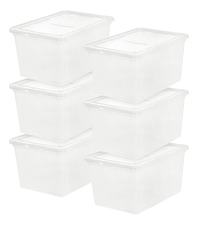 IRIS® Plastic Storage Containers, 58 Quarts, 12 1/8" x 16 1/4" x 24", Clear/White, Case Of 6