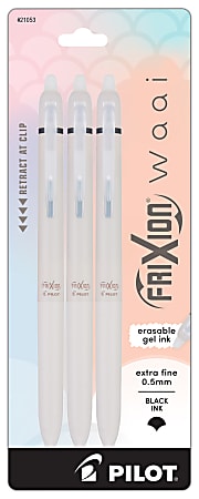 Pilot FriXion Waai Retractable Erasable Gel Ink Pens, Extra Fine Point, 0.5mm, Beige Barrels, Black Ink, Pack of 3 Pens