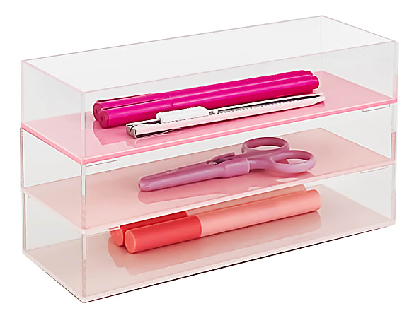 Realspace® Acrylic Stackable Organizer Trays, 4-1/2"H x 8-1/4"W x 3"D, Clear/Pink