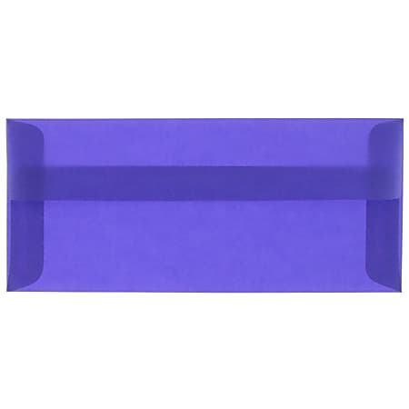 JAM Paper® #10 Business Booklet Envelopes, Translucent, Gummed Closure, Primary Blue, Pack Of 25