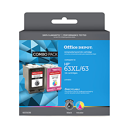 Office Depot® Brand Remanufactured High-Yield Black And Tri-Color Ink Cartridge Replacement For HP 63XL, 63, Pack Of 2, OD63XLK63C