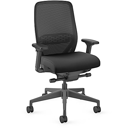 HON Nucleus Task Chair KD - Black Fabric Seat - Black Back - Black Frame - Armrest - 1 Each