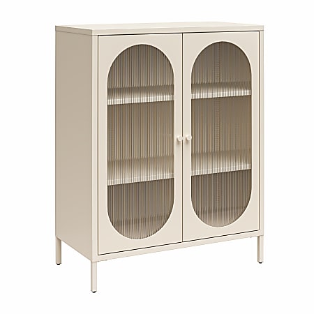 Ameriwood Home Mr. Kate Luna 32"W Short 2-Door Metal Accent Cabinet With Fluted Glass, Parchment
